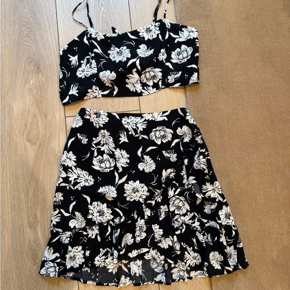 Free People Floral Black and White top and Skirt